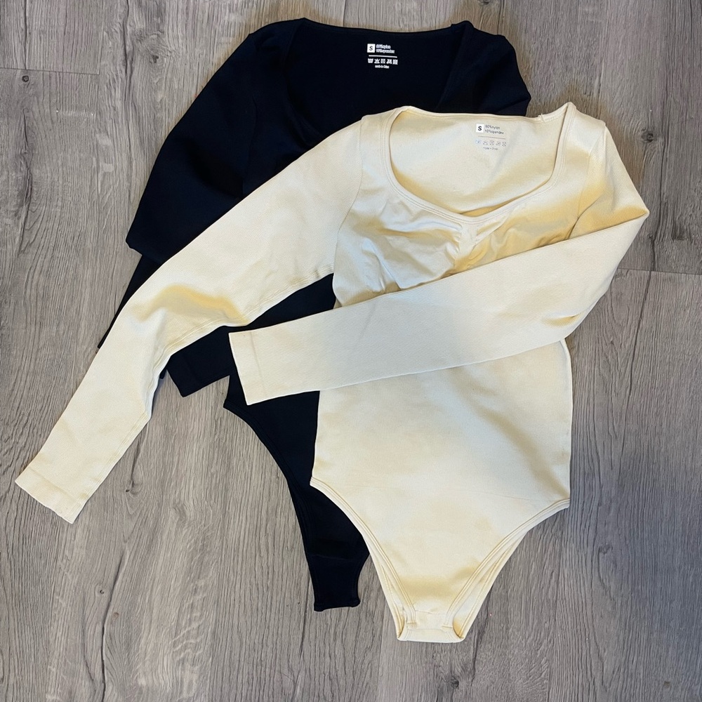 Black and Cream Long Sleeve Bodysuits